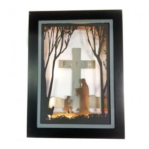 Led Lit Faith Cross Silhouette And Figures Wall Decor