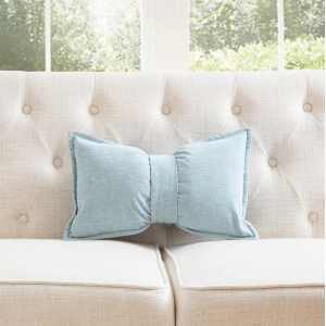 Sea Blue Chenille With Belt And Feather Down Insert Pillow