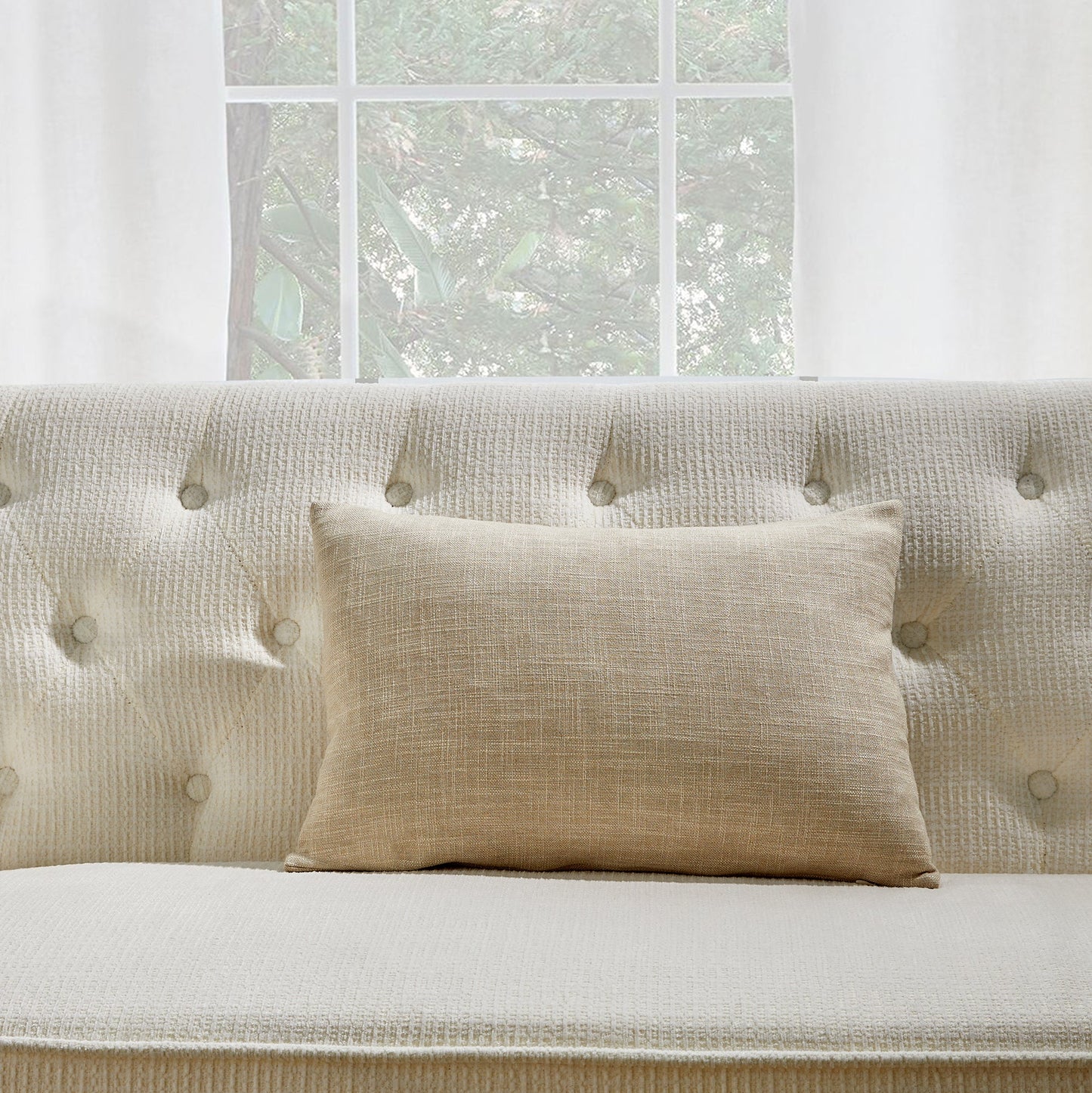 Beige Lumbar With Feather Down Insert Pillow