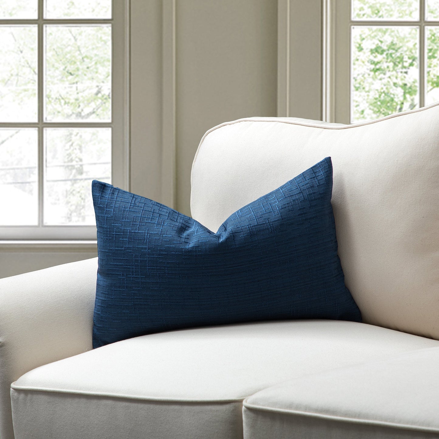 Navy Blue With Feather Down Insert Lumbar Pillow