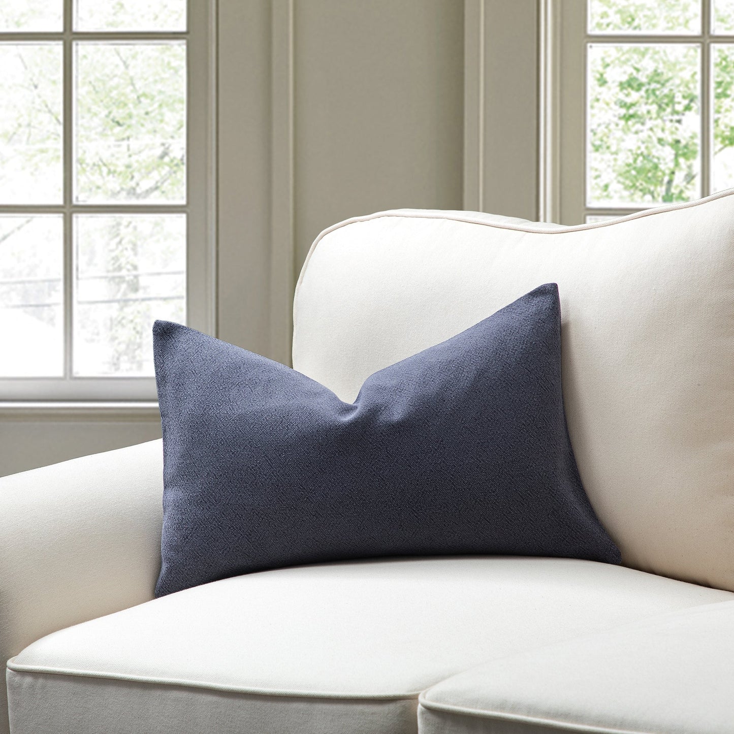 Navy With Feather Down Insert Pillow