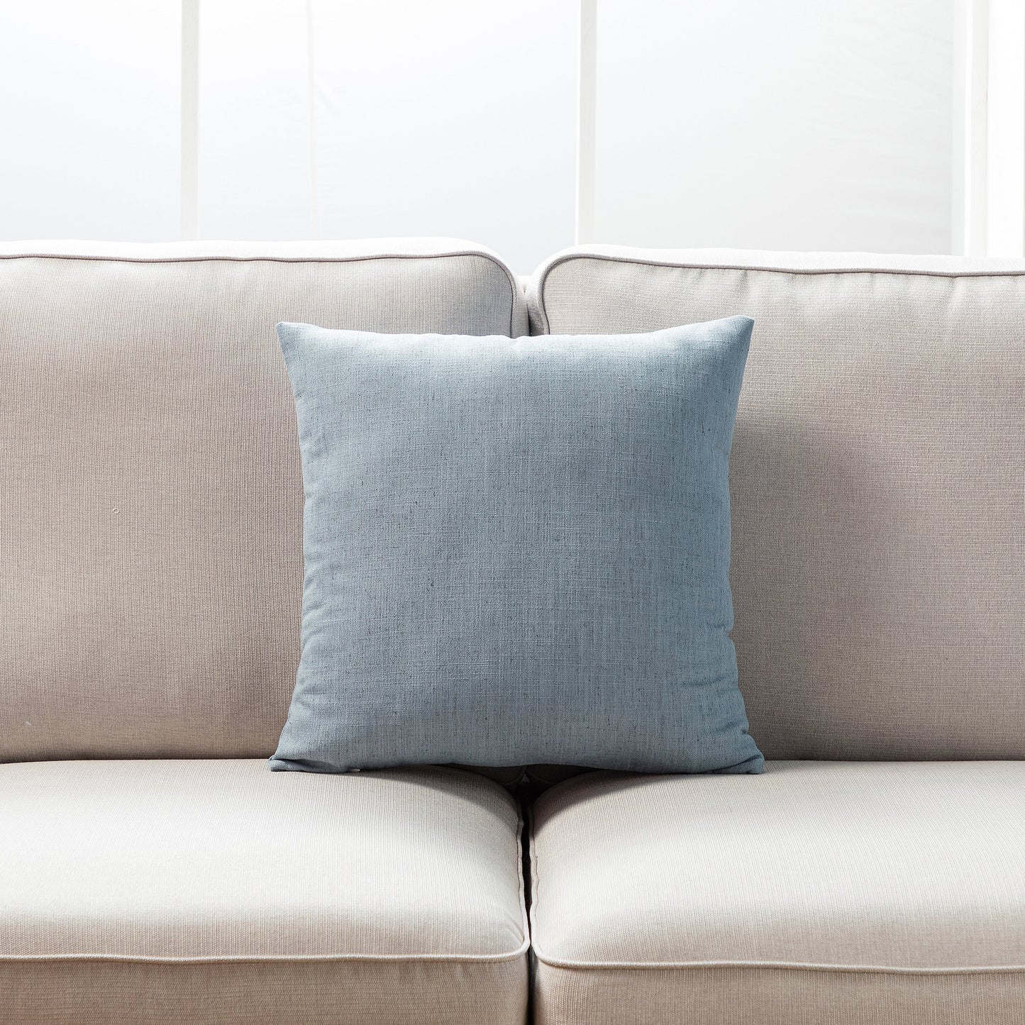 Steel Blue Linen Blend With Feather Down Insert Pillow