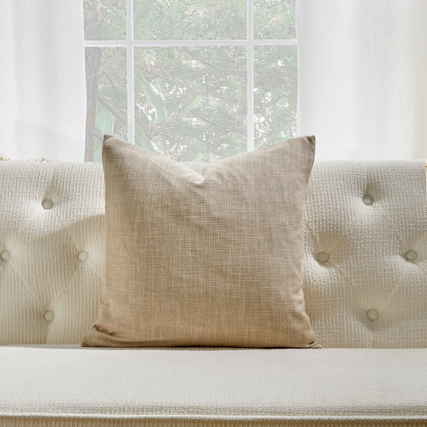 Square Beige With Featherdown Insert Pillow