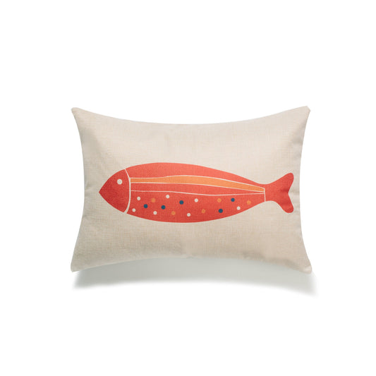 Red Fish On Ivory With Feather Down Insert Pillow