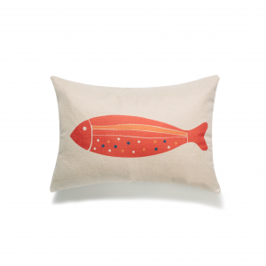 Red Fish On Ivory With Feather Down Insert Pillow