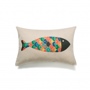 Rainbow Fish On Ivory With Feather Down Insert Pillow