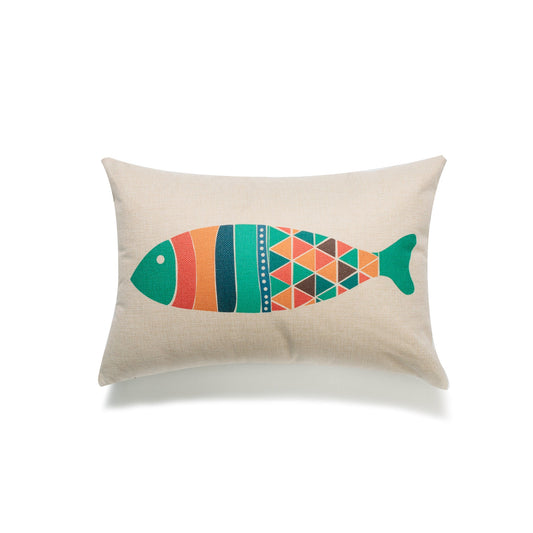 Green And Orange Fish On Ivory With Feather Down Insert Pillow