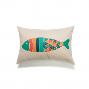 Green And Orange Fish On Ivory With Feather Down Insert Pillow