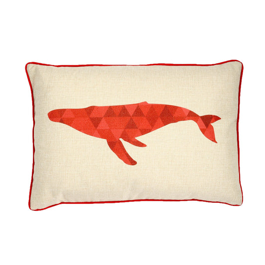 Red Whale On Ivory With Feather Insert Pillow