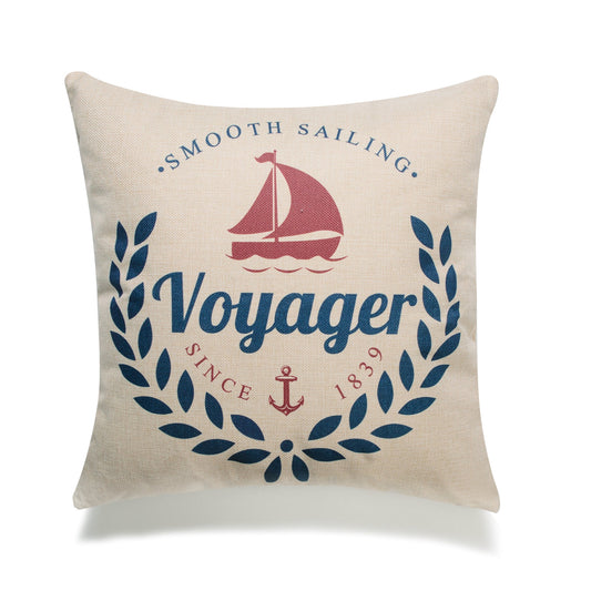 Voyager Smooth Sailing Since 1839 With Sailboat And Laurel Wreath Print And Feather Down Insert Pillow