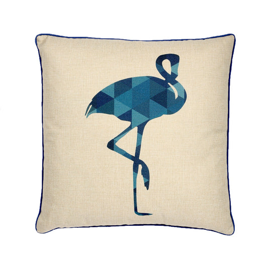 Navy Blue Flamingo With Feather Down Insert Pillow