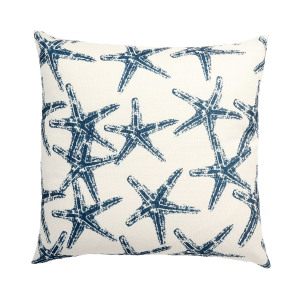 White With Blue Starfish Print And Feather Insert Pillow