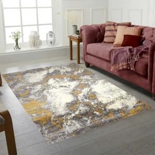 Indoor Abstract White & Ochre Area Rug