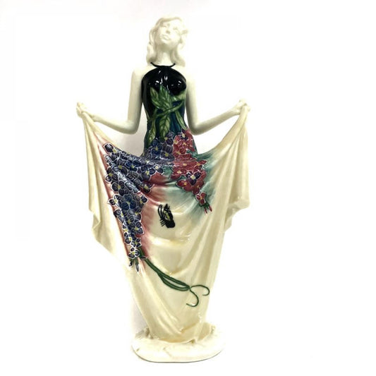 Lady Holding Her Peacock Feather Pattern Dress Figurine