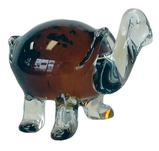 Brown Shell And Clear Glass Turtle Figurine