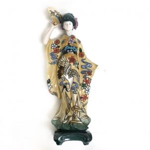 Lady Dressed In A Kimono Holding A Fan Figurine