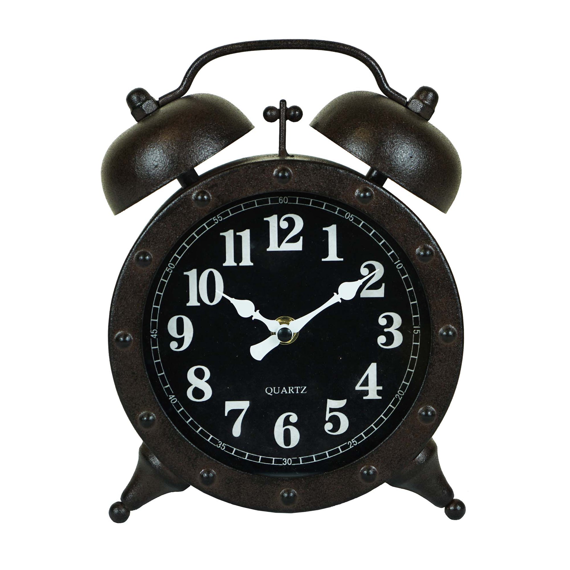 Rustic Finish Twin Bell Alarm Table Clock