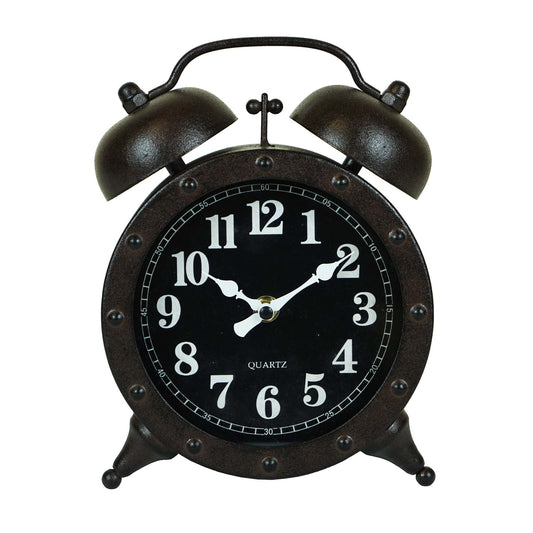 Rustic Finish Twin Bell Alarm Table Clock