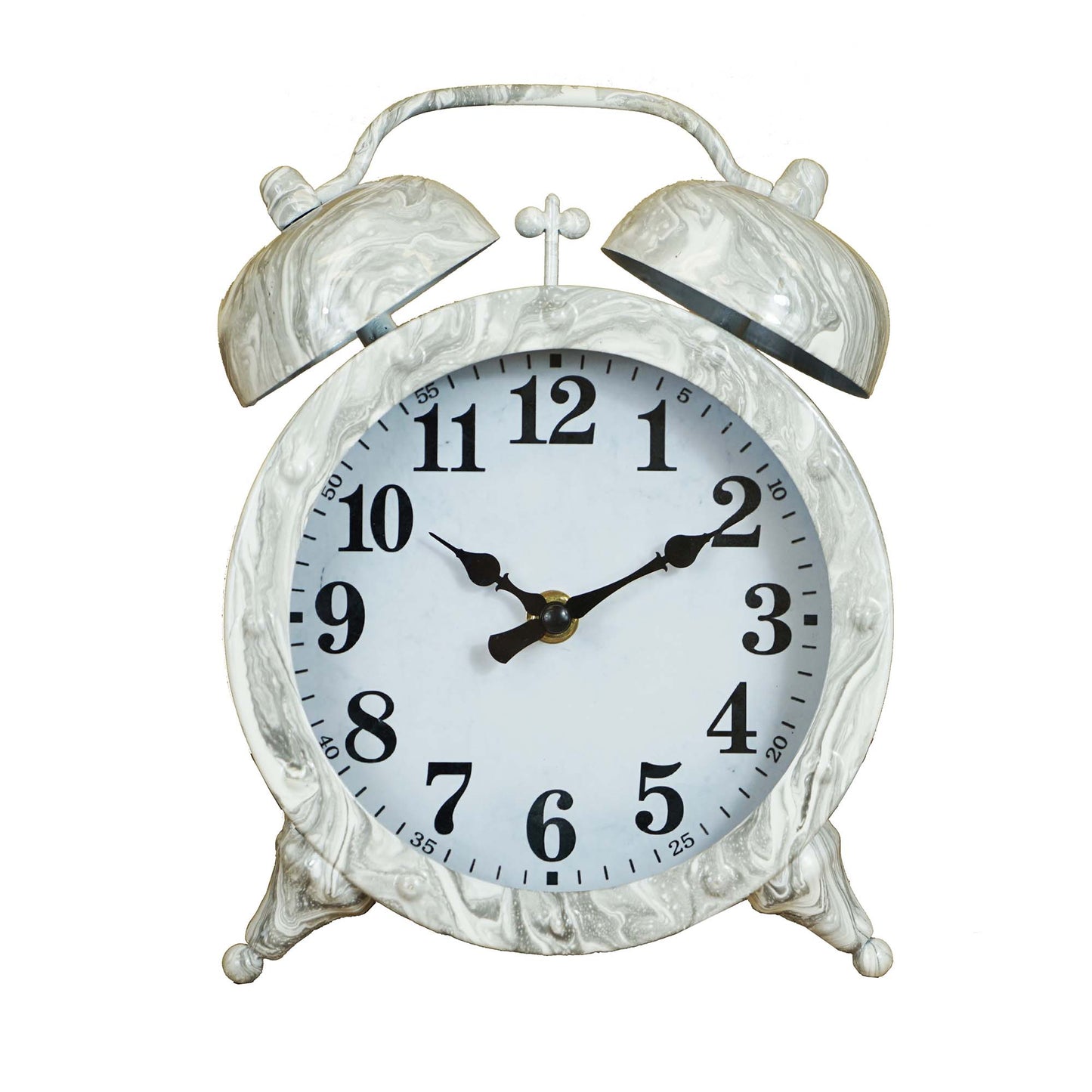 Marble Look Twin Bell Alarm Table Clock