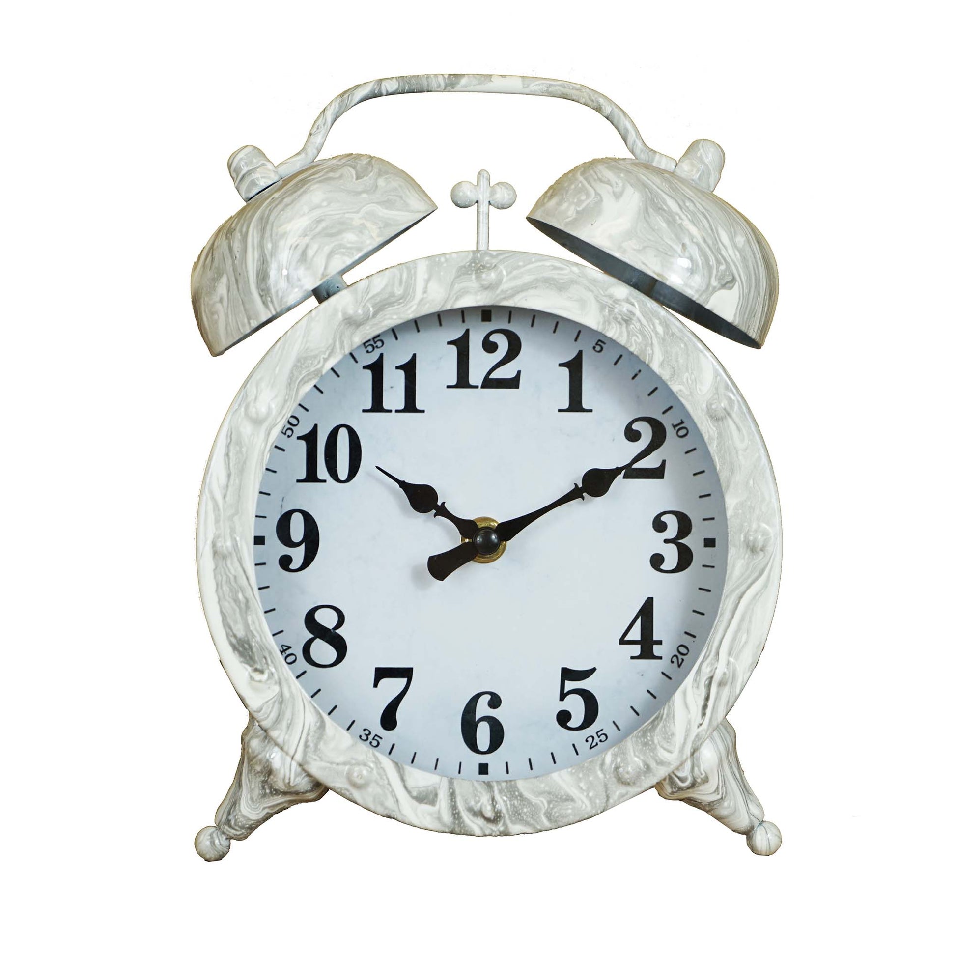 Marble Look Twin Bell Alarm Table Clock