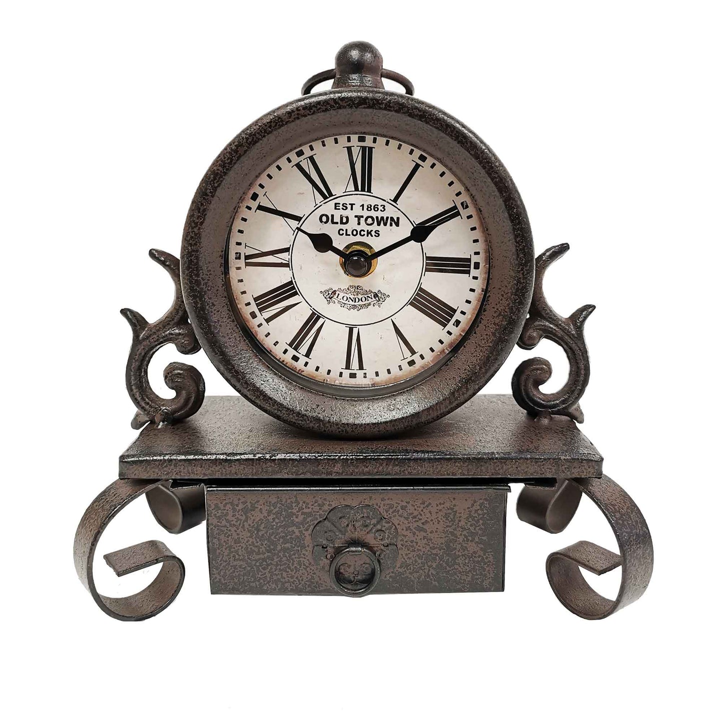 Old Town Clocks With Roman Numerals And Drawer Table Clock