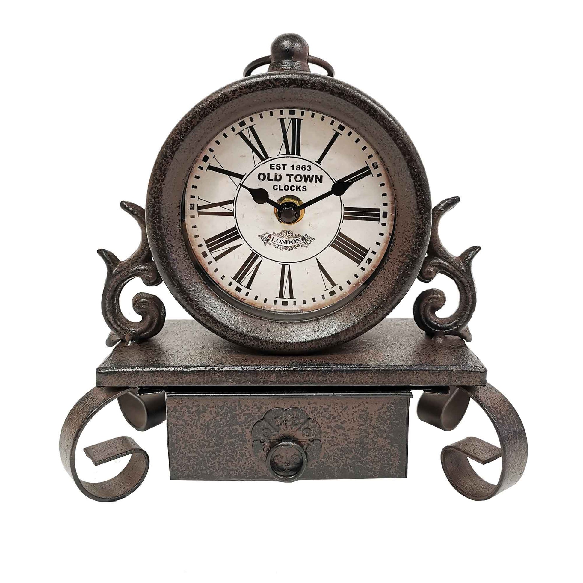 Old Town Clocks With Roman Numerals And Drawer Table Clock