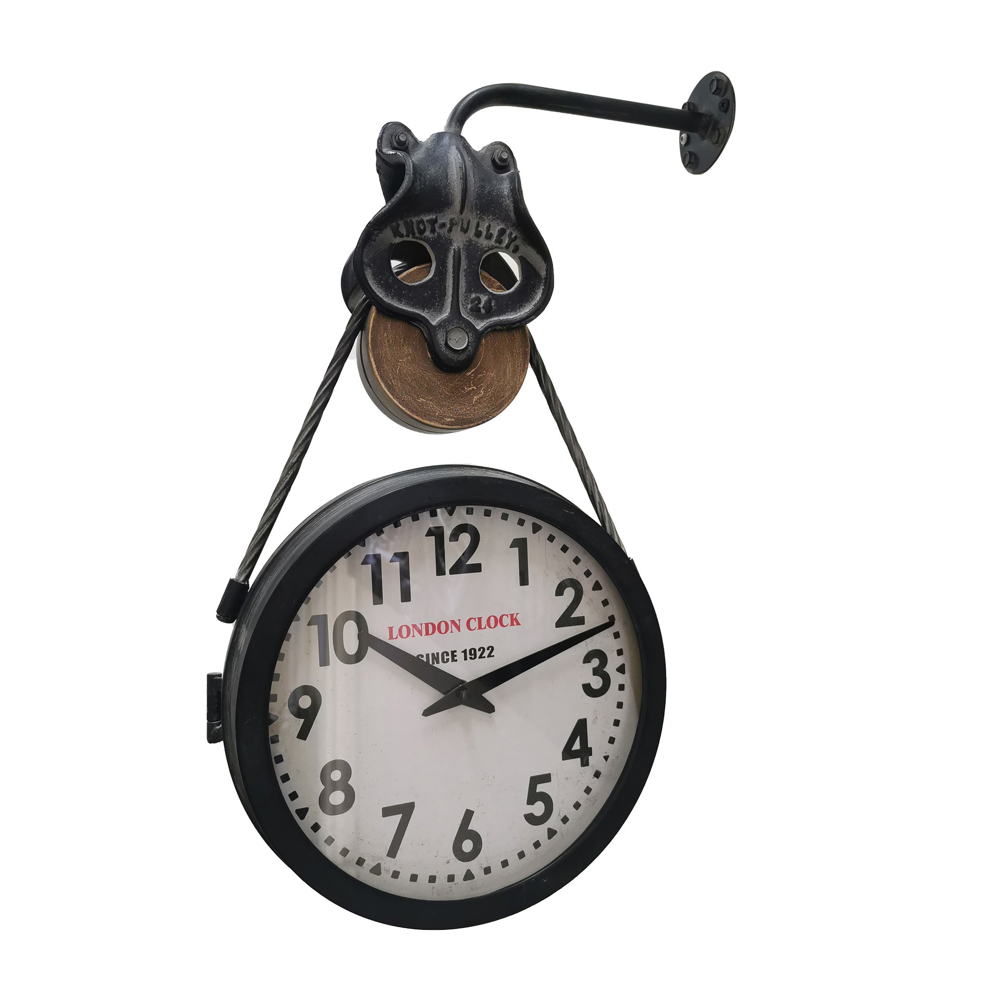 Double Face On A Pulley Wall Mount Clock
