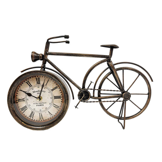 Distressed Bronze Bicycle On A Stand Table Clock