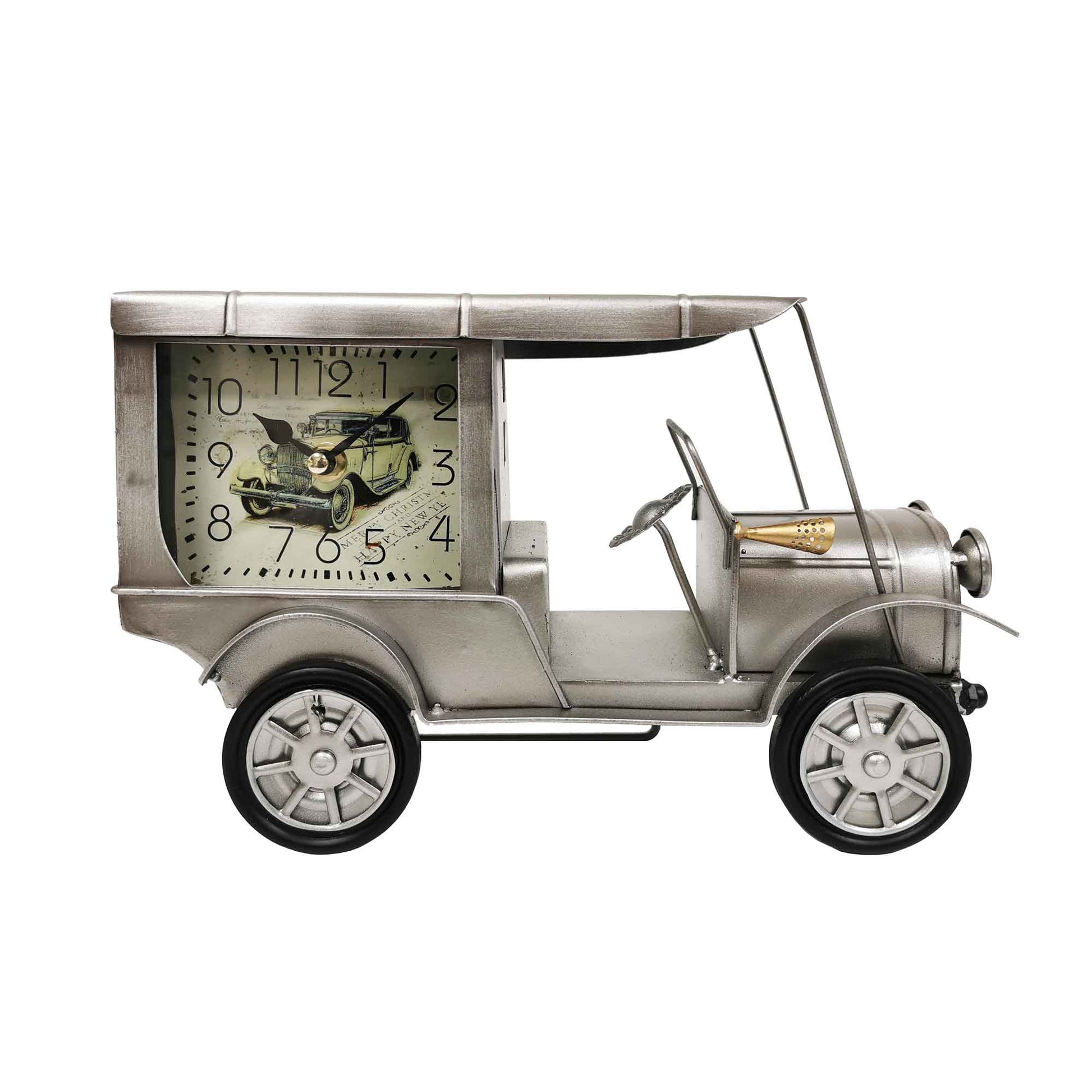 Metallic Silver Vintage Car Table Clock