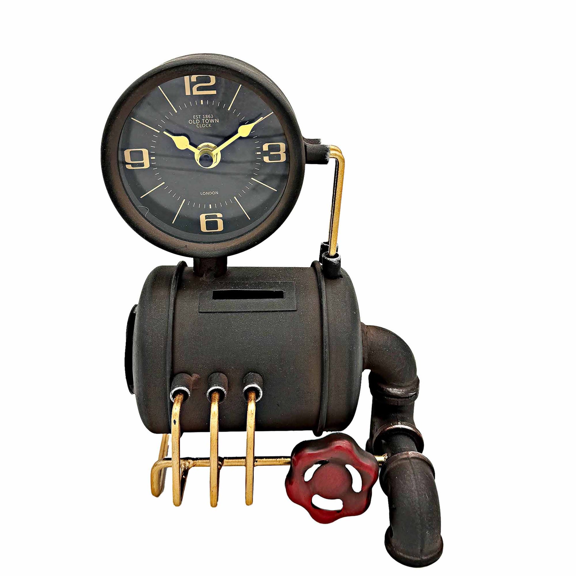 Steampunk Look Piggy Bank And Table Clock