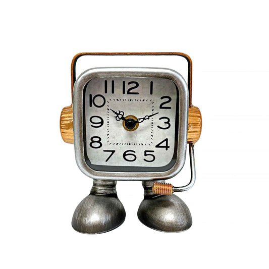 Sliver Robot With Headphones And Mic Table Clock