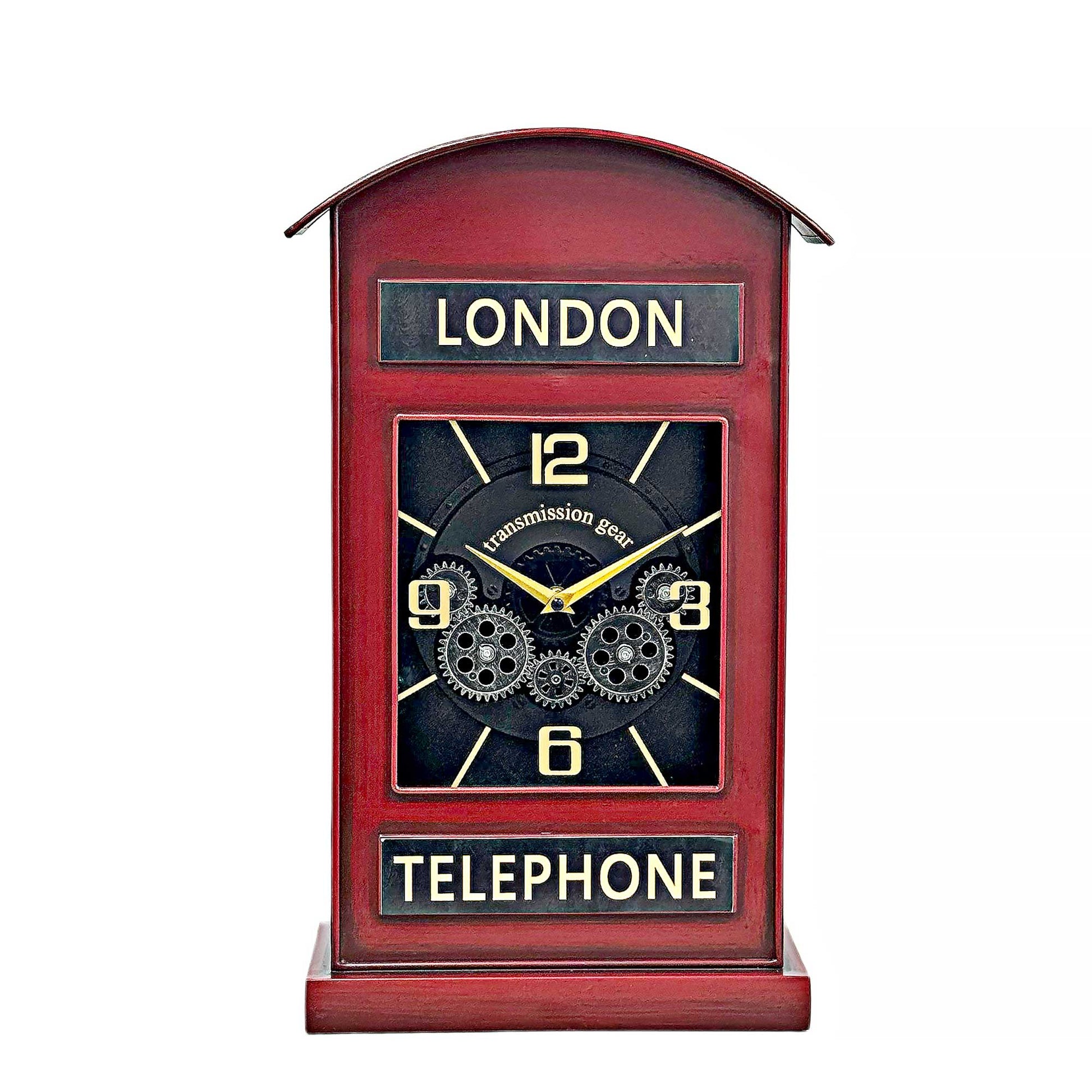 London Telephone Box With Exposed Gears Wall Or Table Clock