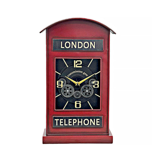 London Telephone Box With Exposed Gears Wall Or Table Clock