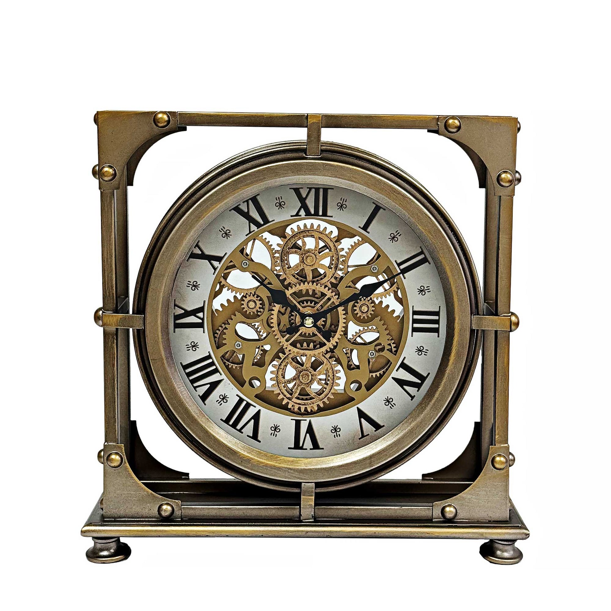 Distressed Bronze With Exposed Moving Gears Table Clock