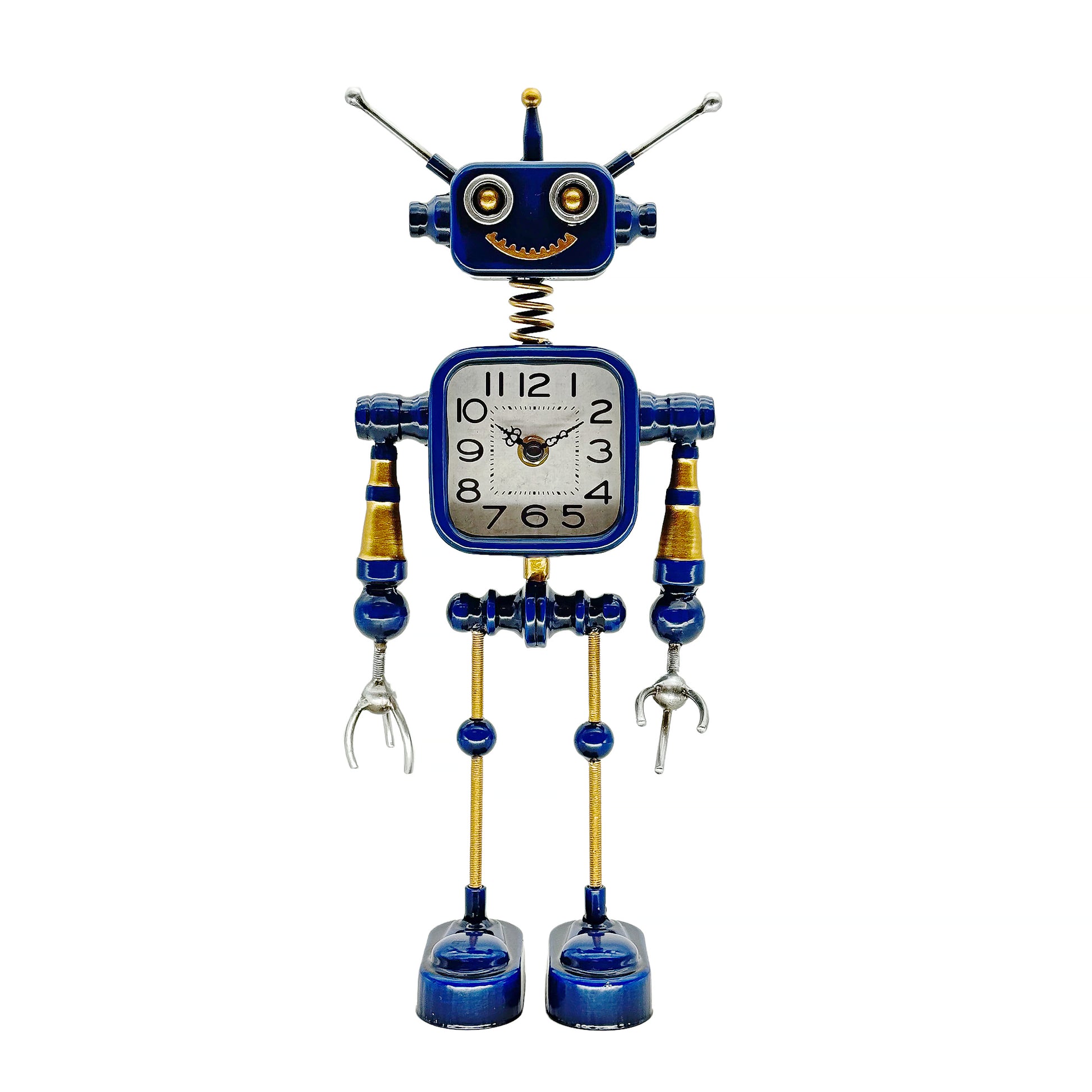Industrial Steampunk Blue Robot Table Clock Clock