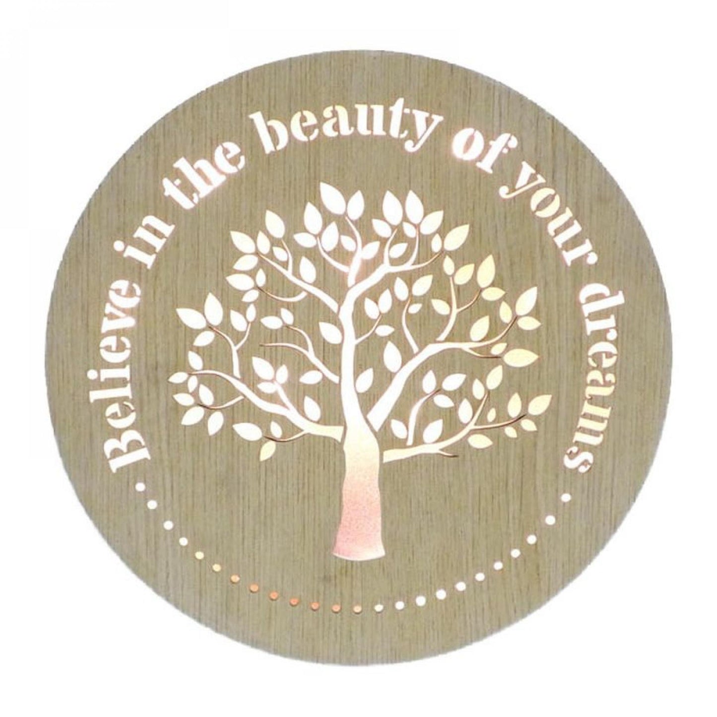 Led Lit Tree Of Life With Text- Believe Plaque