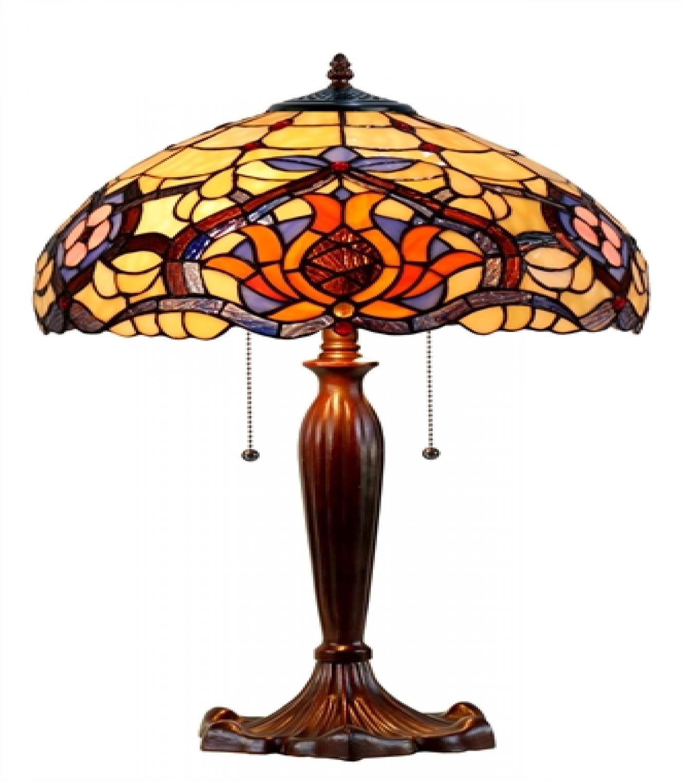 Colored Flowers On Yellow Stained Glass Tiffany Style Table Lamp