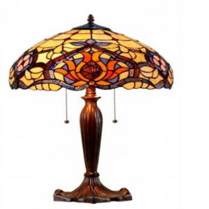 Colored Flowers On Yellow Stained Glass Tiffany Style Table Lamp