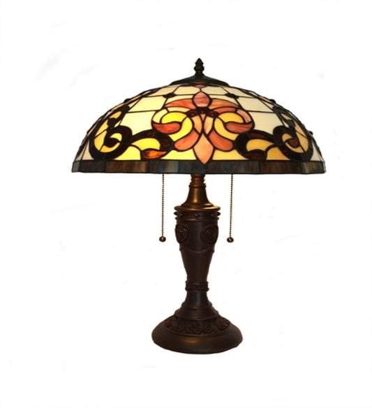 Stained Glass Patterned Double Pull Chain Table Lamp