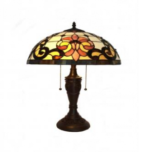 Stained Glass Patterned Double Pull Chain Table Lamp