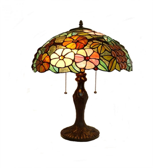 Stained Glass Floral Shade On Metal Base Table Lamp