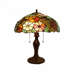 Stained Glass Floral Shade On Metal Base Table Lamp