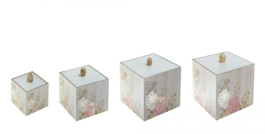 Set Of 4 Tickled Pink Floral Patterned Trinket Box