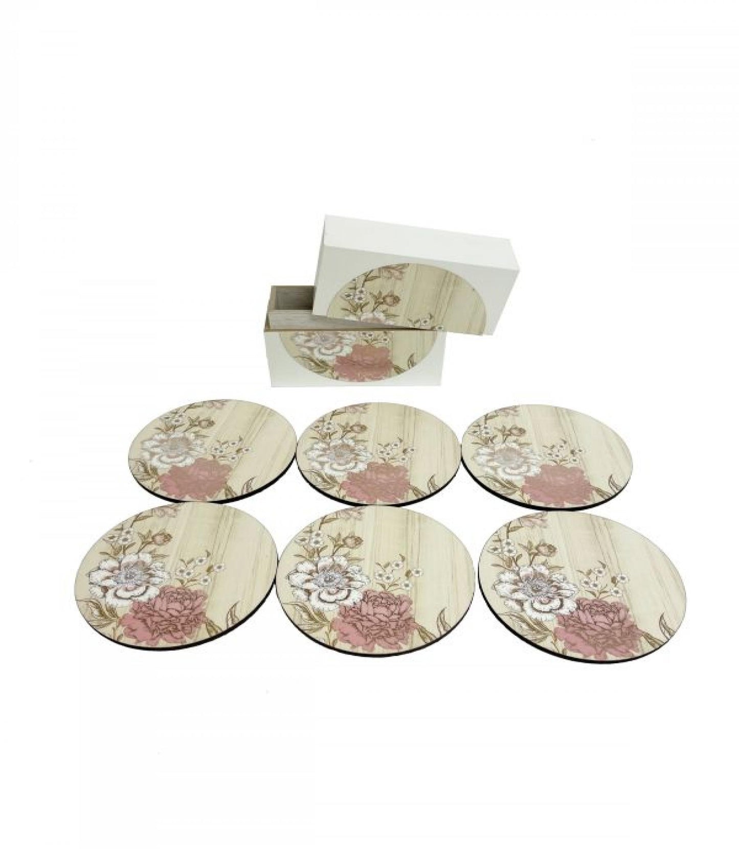 Set Of 6 Tickled Pink Floral Patterned Coasters