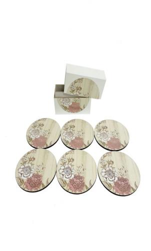 Set Of 6 Tickled Pink Floral Patterned Coasters