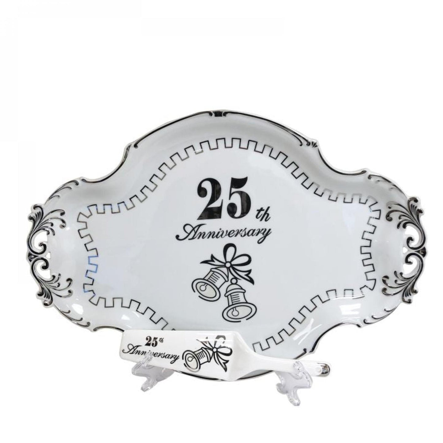 25Th Anniversary With Silver Bells Server And Cake Tray