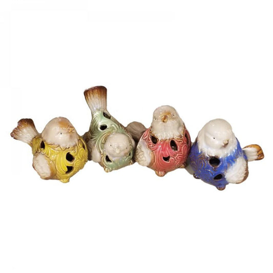 Set Of 4 Birds In Assorted Colored Sweaters Figurine