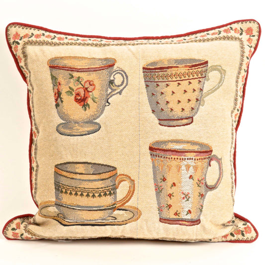 Tapestry Tea Cups Cushion Cover