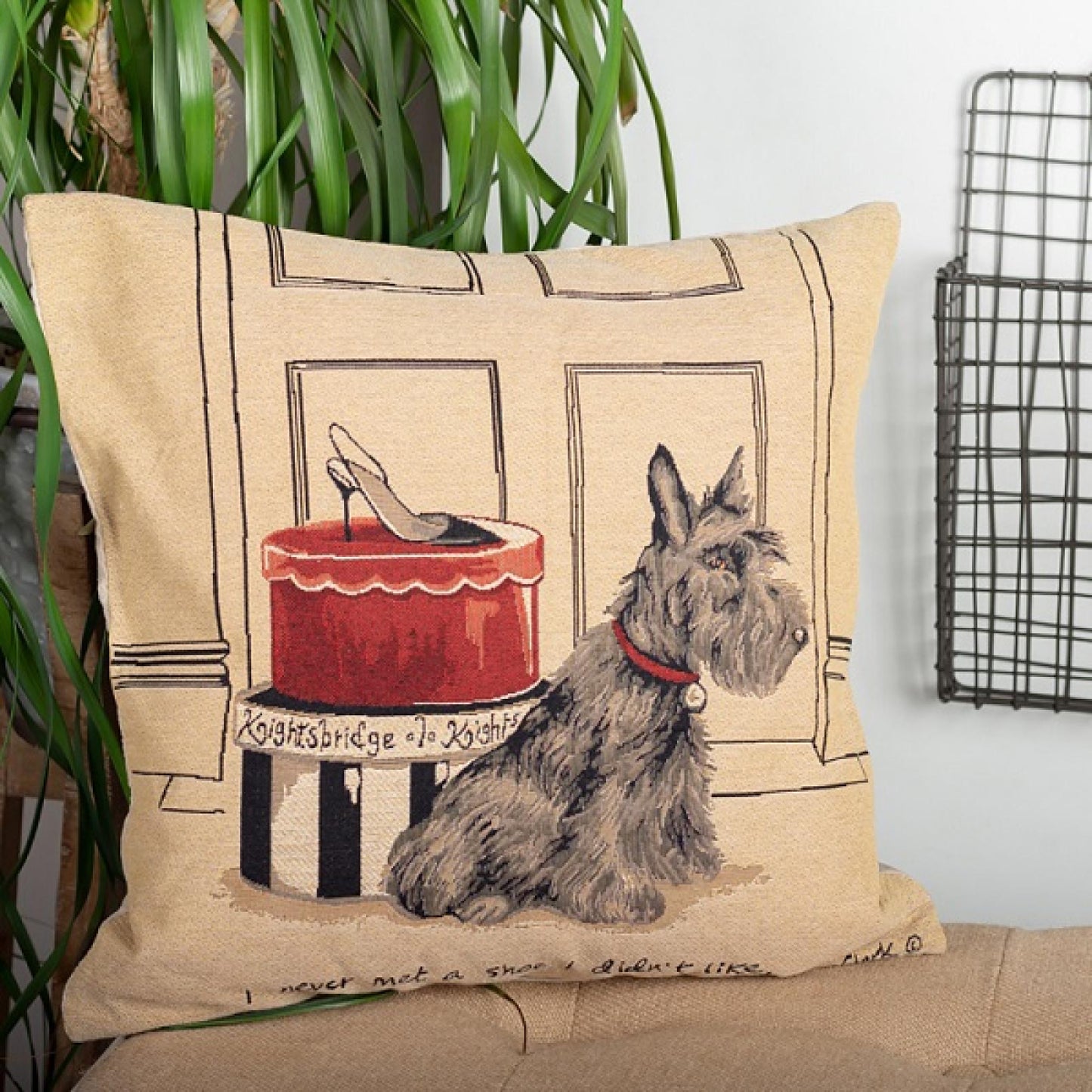 Scottie Dog With Shoe Boxes Cushion Cover