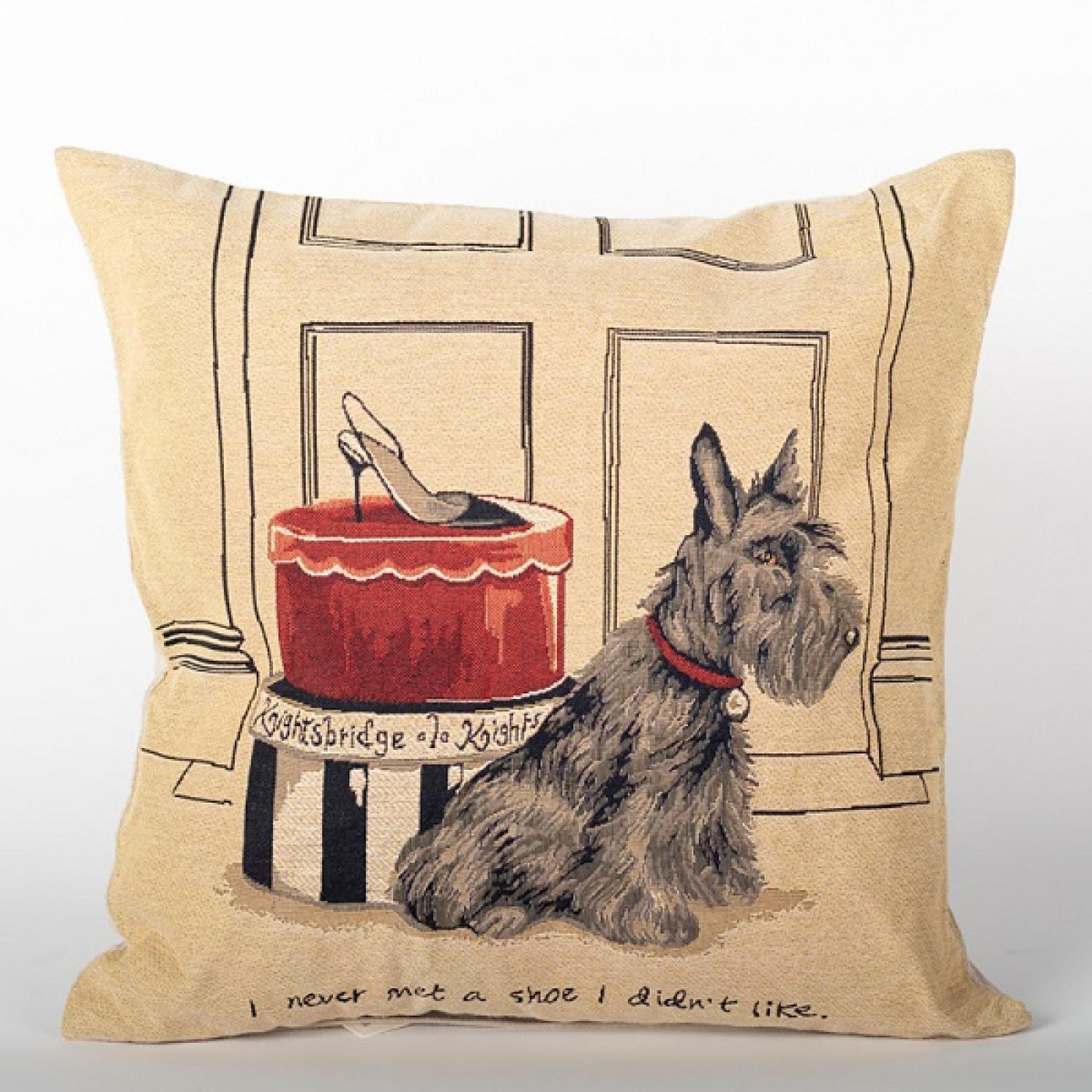 Scottie Dog With Shoe Boxes Cushion Cover